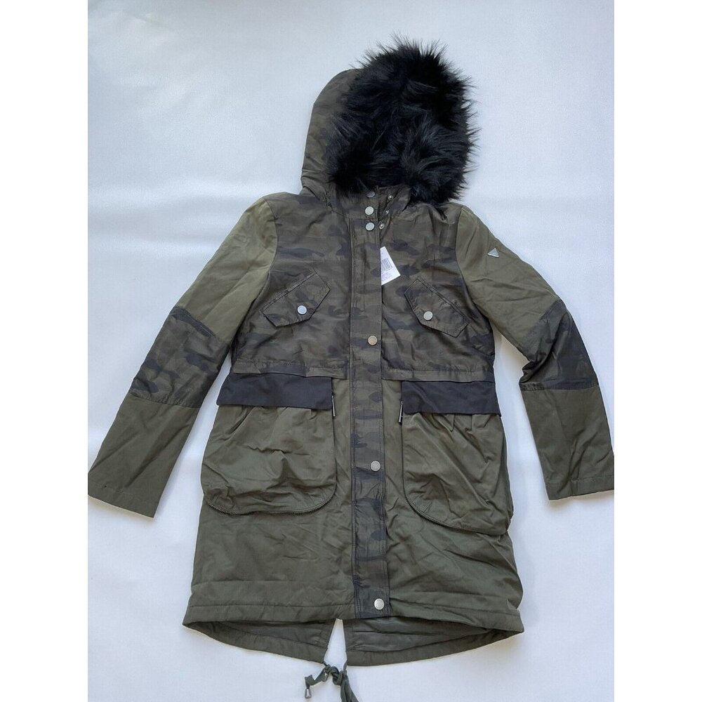 Guess Women’s Long Hooded Jacket Camouflaged Size S